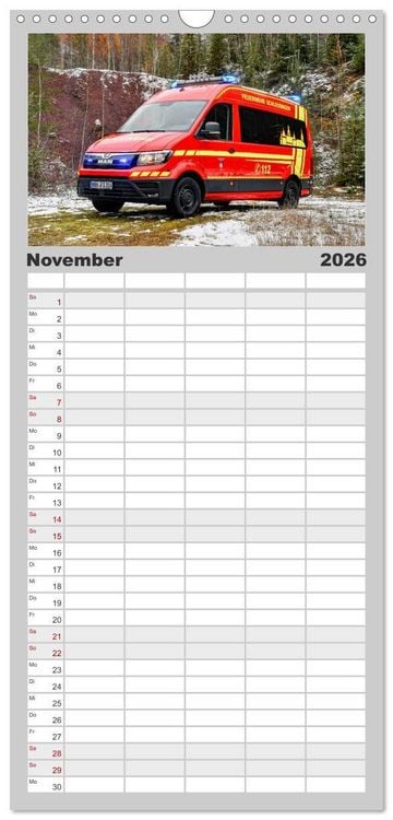 Produktbild: Familienplaner 2026 - Feuerwehrfahrzeuge mit 5 Spalten (Wandkalender, 21 x 45 cm) CALVENDO