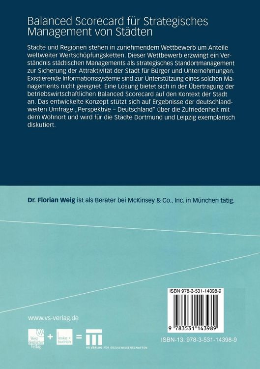 Produktbild: Balanced Scorecard f&uuml;r Strategisches Management von St&auml;dten