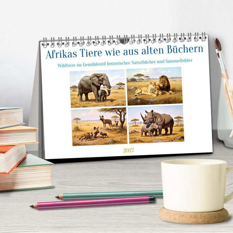 Produktbild: Afrikas Tiere wie aus alten B&uuml;chern (Tischkalender 2027 DIN A5 quer), CALVENDO Monatskalender