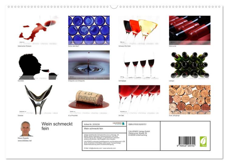 Produktbild: Wein schmeckt fein (hochwertiger Premium Wandkalender 2026 DIN A2 quer), Kunstdruck in Hochglanz