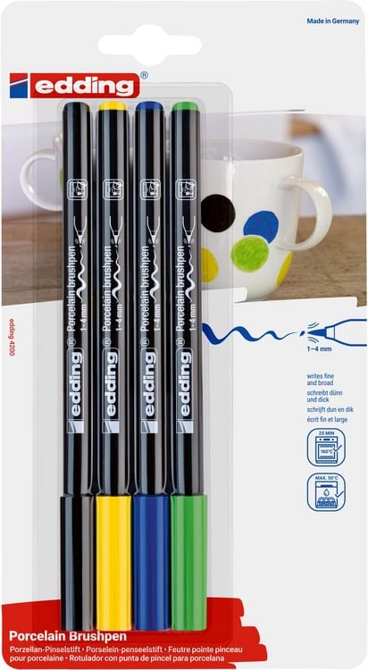 Produktbild: edding 4200 Porzellan Pinselstifte 1-4mm 4er Set