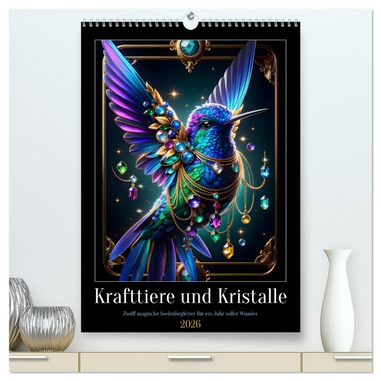 Produktbild: Krafttiere und Kristalle (hochwertiger Premium Wandkalender 2026 DIN A2 hoch), Kunstdruck in Hochglanz