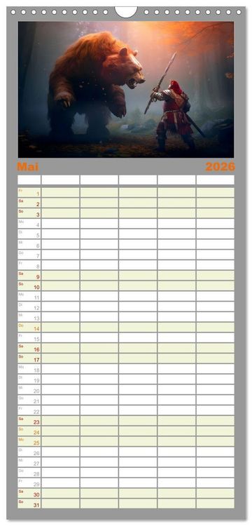 Produktbild: Familienplaner 2026 - Drachent&auml;nzer - Bildgeschichten aus dem Mittelalter mit 5 Spalten (Wandkalender, 21 x 45 cm) CALVENDO