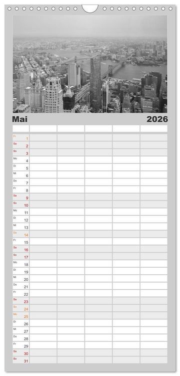 Produktbild: Familienplaner 2026 - New York in schwarz weiss mit 5 Spalten (Wandkalender, 21 x 45 cm) CALVENDO