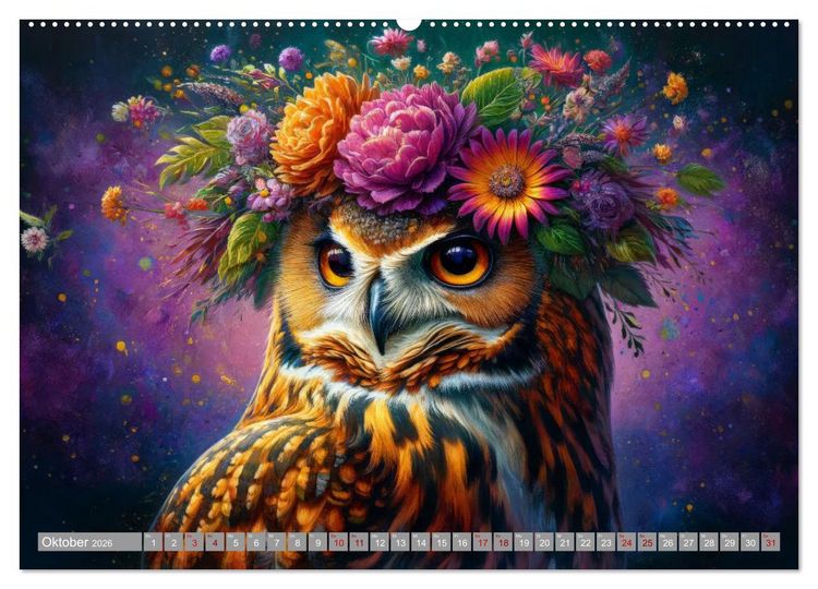 Produktbild: Blumige Vogelportr&auml;ts (hochwertiger Premium Wandkalender 2026 DIN A2 quer), Kunstdruck in Hochglanz