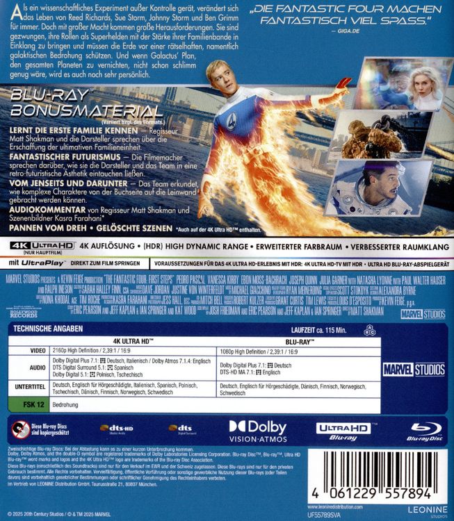 Produktbild: The Fantastic Four - First Steps (4K Ultra HD) (+ Blu-ray)