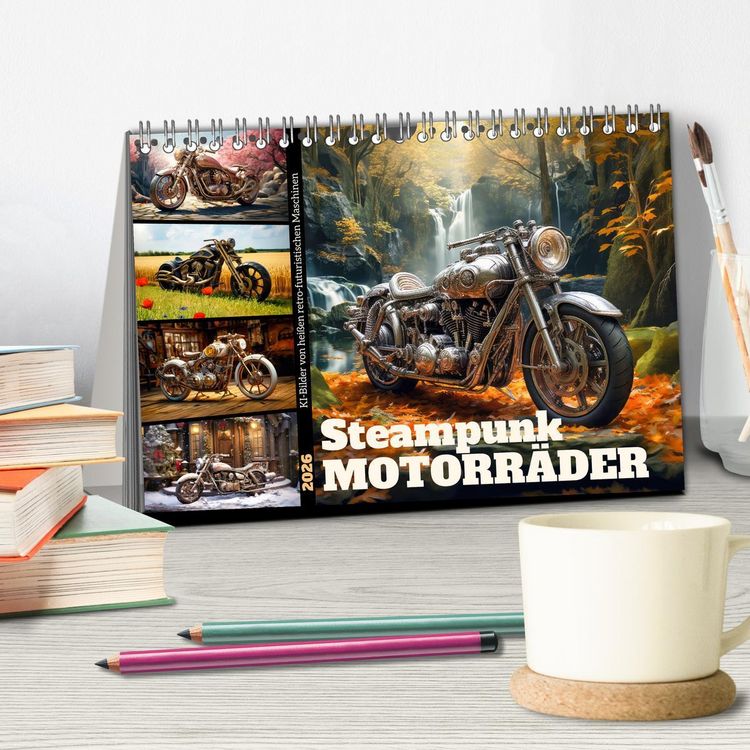 Produktbild: Steampunk Motorr&auml;der (Tischkalender 2026 DIN A5 quer), CALVENDO Monatskalender