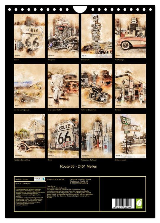 Produktbild: Route 66 - 2451 Meilen (Wandkalender 2026 DIN A4 hoch), CALVENDO Monatskalender