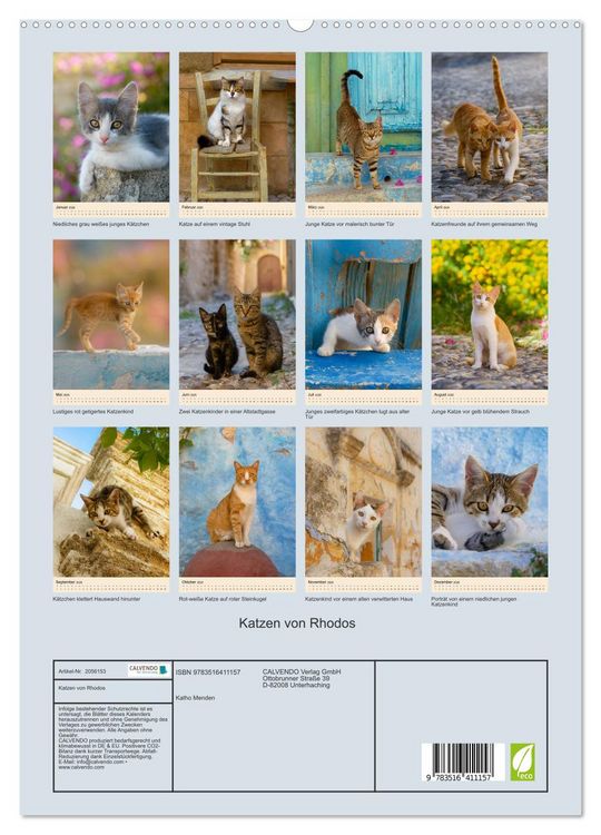 Produktbild: Katzen von Rhodos (hochwertiger Premium Wandkalender 2026 DIN A2 hoch), Kunstdruck in Hochglanz