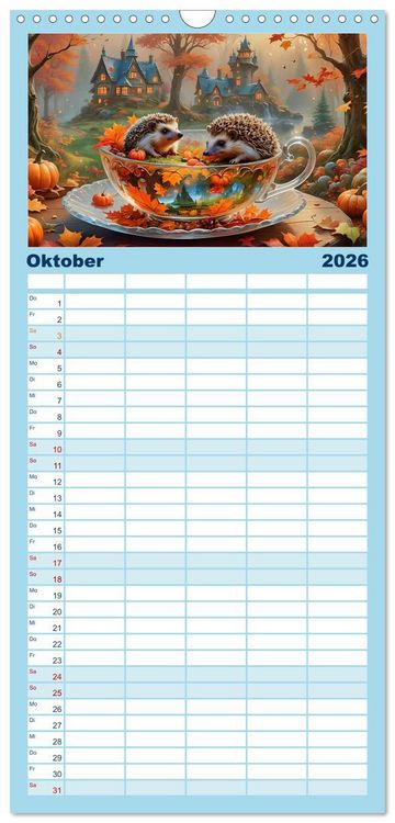 Produktbild: Familienplaner 2026 - Tierische Tee-Parade mit 5 Spalten (Wandkalender, 21 x 45 cm) CALVENDO