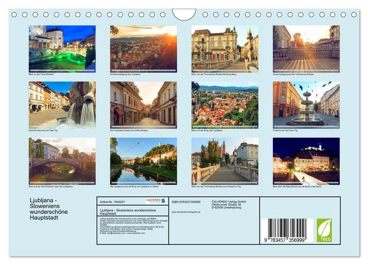 Produktbild: Ljubljana - Sloweniens wundersch&ouml;ne Hauptstadt (Wandkalender 2026 DIN A4 quer), CALVENDO Monatskalender