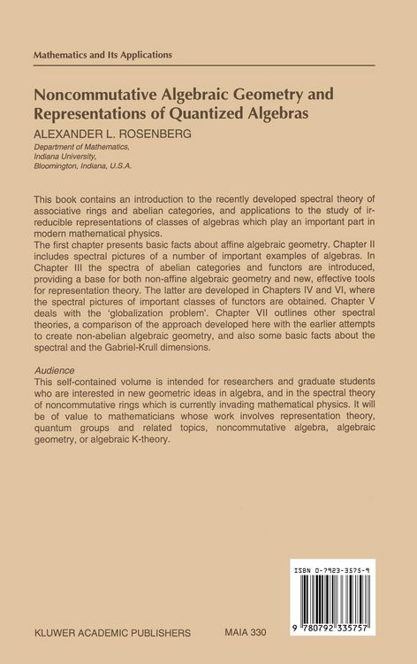 Produktbild: Noncommutative Algebraic Geometry and Representations of Quantized Algebras