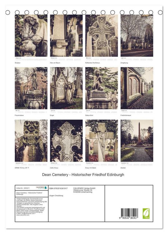 Produktbild: Dean Cemetery - Historischer Friedhof Edinburgh (Tischkalender 2026 DIN A5 hoch), CALVENDO Monatskalender