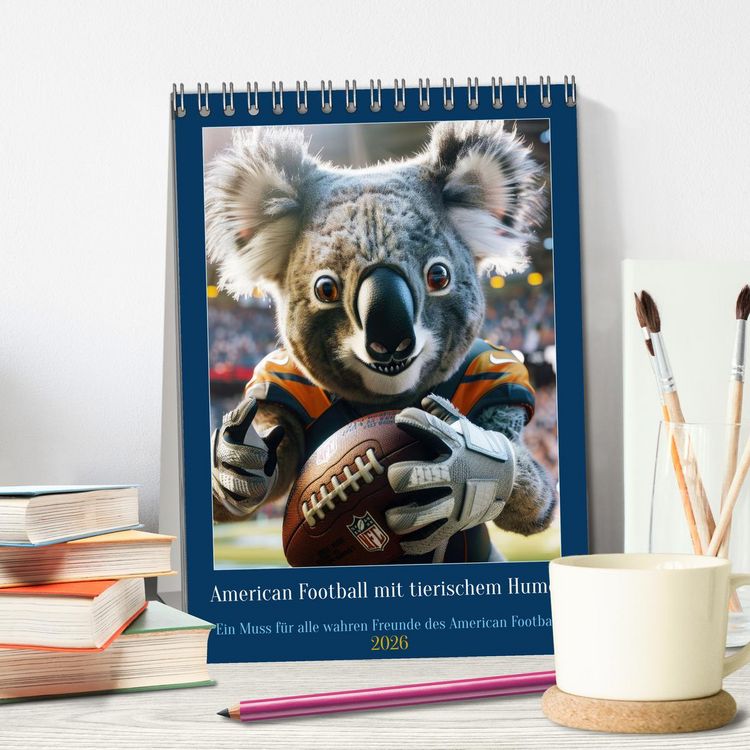 Produktbild: American Football mit tierischem Humor (Tischkalender 2026 DIN A5 hoch), CALVENDO Monatskalender