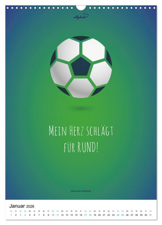 Produktbild: vollgeherzt: Der lustige Zitate-Wandkalender f&uuml;r Fu&szlig;ballfans und Sportbegeisterte! (Wandkalender 2026 DIN A3 hoch), CALVENDO Monatskalender