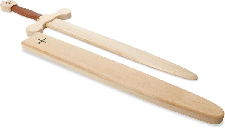 Produktbild: BestSaller 1012.9 - Templer-Schwert-Set mit Holzh&uuml;lle, Birke, 64cm, Holz-Schwert, Griff mit brauner Kunstlederwickelung
