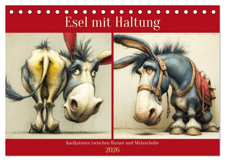 Produktbild: Esel mit Haltung. Karikaturen zwischen Humor und Melancholie (Tischkalender 2026 DIN A5 quer), CALVENDO Monatskalender