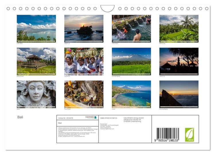 Produktbild: Bali (Wandkalender 2026 DIN A4 quer), CALVENDO Monatskalender