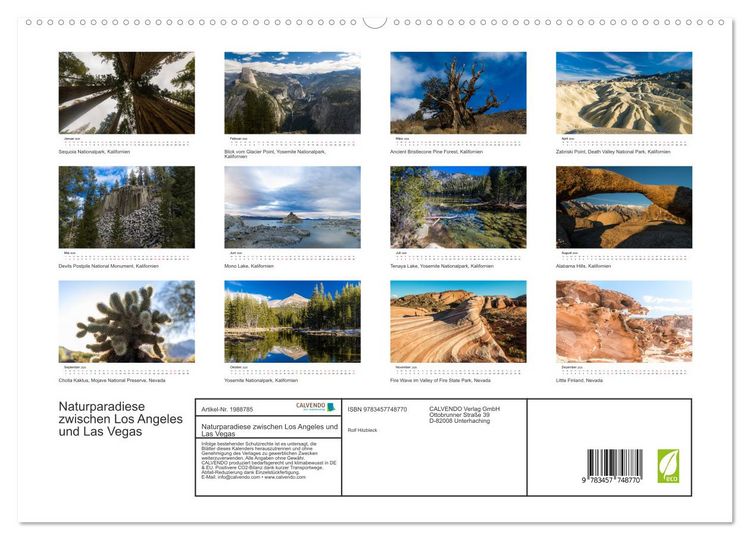Produktbild: Naturparadiese zwischen Los Angeles und Las Vegas (hochwertiger Premium Wandkalender 2026 DIN A2 quer), Kunstdruck in Hochglanz