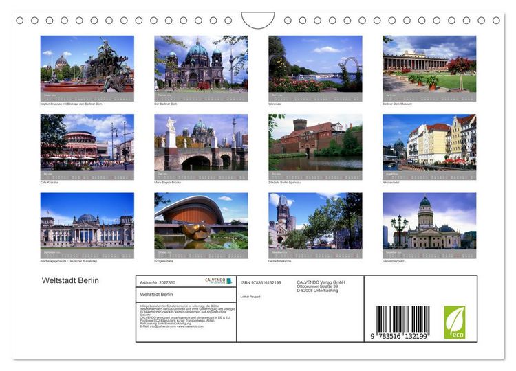 Produktbild: Weltstadt Berlin (Wandkalender 2026 DIN A4 quer), CALVENDO Monatskalender