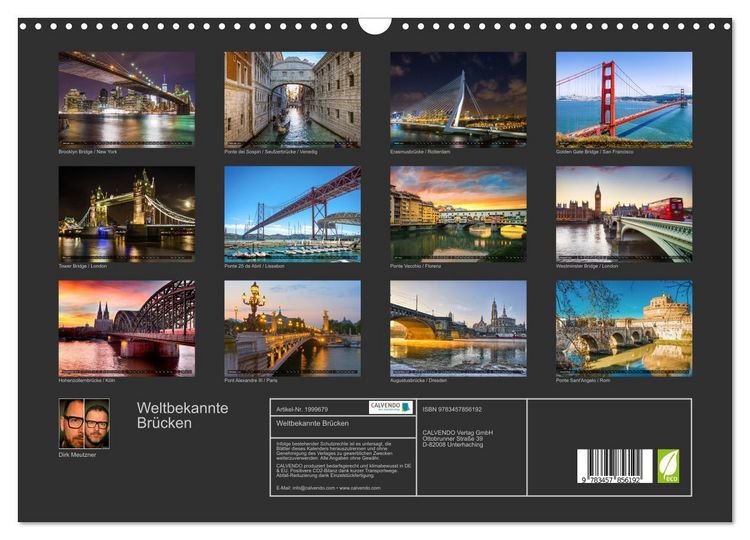 Produktbild: Weltbekannte Br&uuml;cken (Wandkalender 2026 DIN A3 quer), CALVENDO Monatskalender