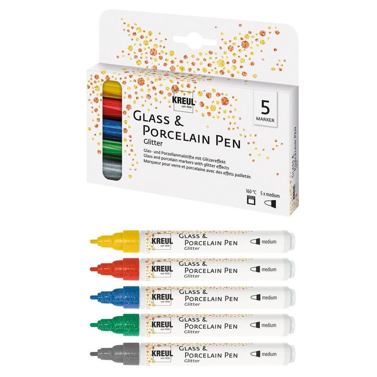 Produktbild: KREUL Glass & Porcelain Pen Glitter medium 5er Set
