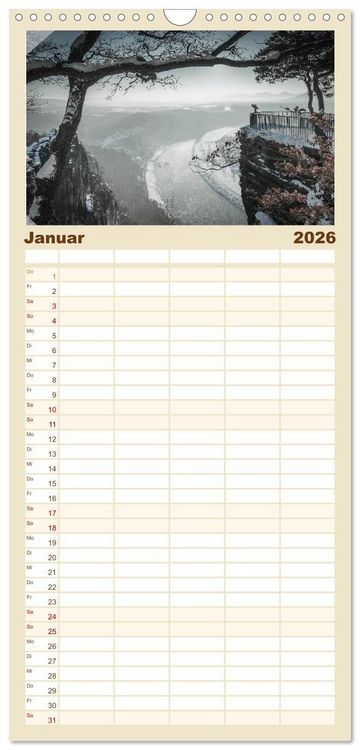 Produktbild: Familienplaner 2026 - S&auml;chsische Schweiz mit 5 Spalten (Wandkalender, 21 x 45 cm) CALVENDO