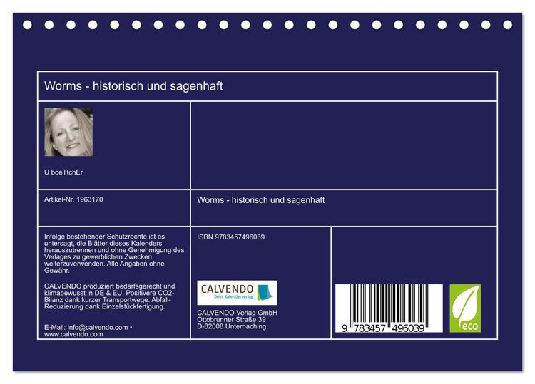 Produktbild: Worms - historisch und sagenhaft (Tischkalender 2026 DIN A5 quer), CALVENDO Monatskalender