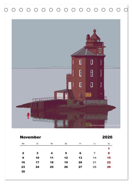 Produktbild: Leuchtt&uuml;rme der Welt - illustriert (Tischkalender 2026 DIN A5 hoch), CALVENDO Monatskalender