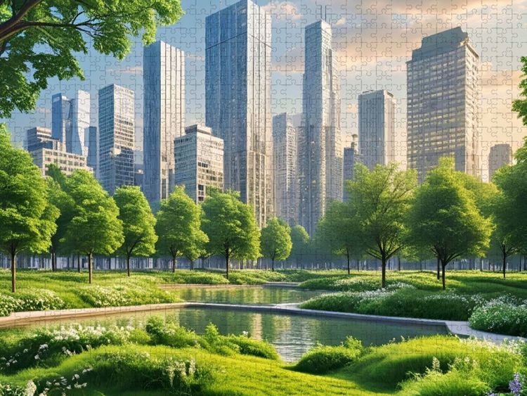 Produktbild: CALVENDO Puzzle Parkanlage mit Teich | 1000 Teile Lege-Gr&ouml;&szlig;e 64x48cm Foto-Puzzle f&uuml;r gl&uuml;ckliche Stunden