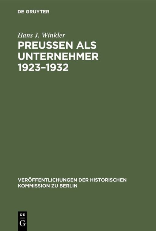 Produktbild: Preu&szlig;en als Unternehmer 1923&ndash;1932