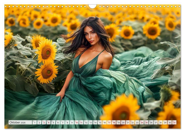 Produktbild: Bl&uuml;tenzauber im Feld - Frauen in farbenpr&auml;chtiger Landschaften (Wandkalender 2026 DIN A3 quer), CALVENDO Monatskalender