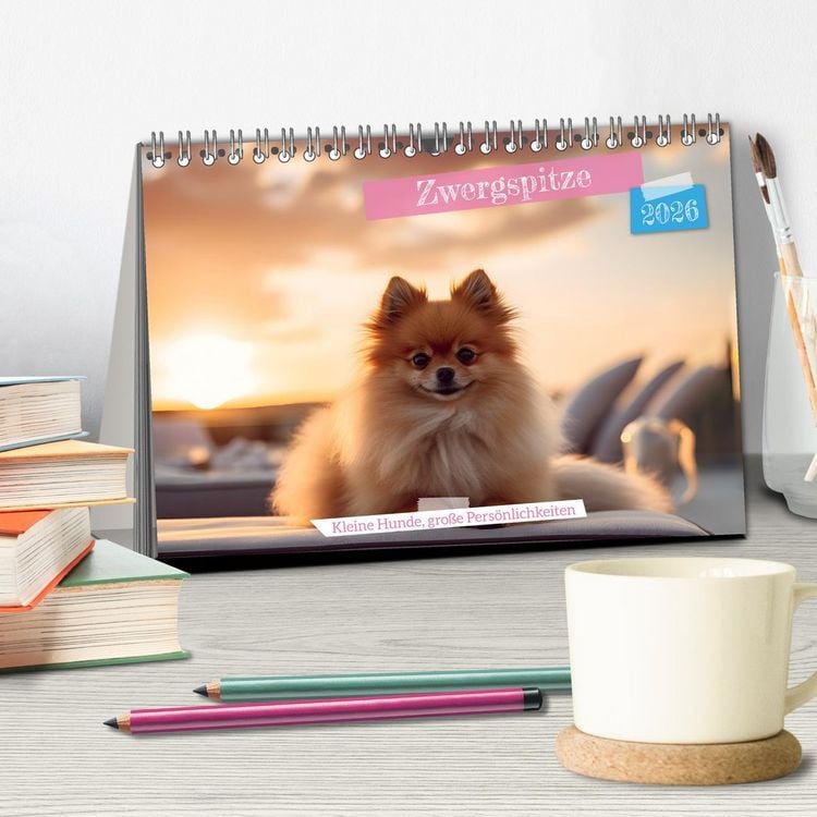 Produktbild: Zwergspitze - kleine Hunde, gro&szlig;e Pers&ouml;nlichkeiten (Tischkalender 2026 DIN A5 quer), CALVENDO Monatskalender