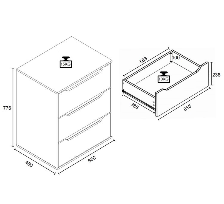 Produktbild: Sideboard Kommode Nachttisch Schublade Malira L