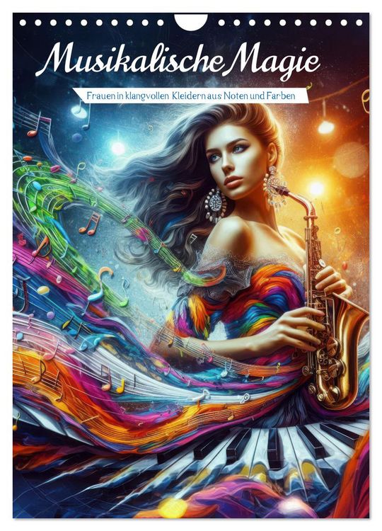 Produktbild: Musikalische Magie &ndash; Frauen in klangvollen Kleidern aus Noten und Farbe (Wandkalender 2026 DIN A4 hoch), CALVENDO Monatskalender