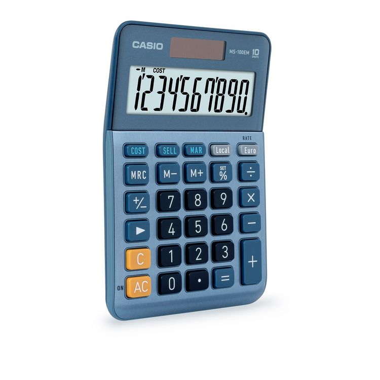Produktbild: Casio MS-100EM Tischrechner Blau Display (Stellen): 10 solarbetrieben (L x B) 101 mm x 149 mm
