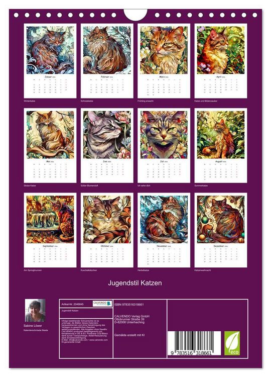 Produktbild: Jugendstil Katzen (Wandkalender 2026 DIN A4 hoch), CALVENDO Monatskalender