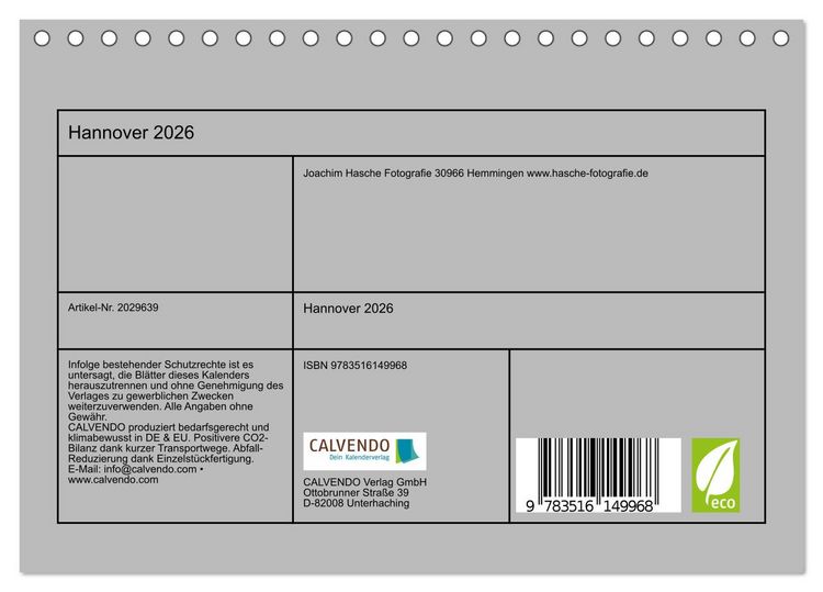 Produktbild: Hannover 2026 (Tischkalender 2026 DIN A5 quer), CALVENDO Monatskalender