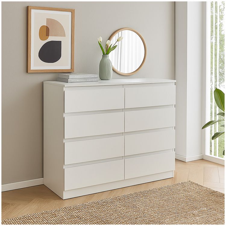 Produktbild: HTI-Living Moderne Kommode mit 8 grifflosen Schubladen Wei&szlig; Sideboard
