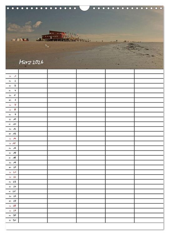 Produktbild: St. Peter Ording Familienplaner (Wandkalender 2026 DIN A3 hoch), CALVENDO Monatskalender