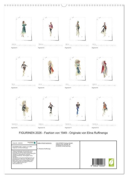 Produktbild: FIGURINEN 2026 - Fashion von 1949 - Originale von Elina Ruffinengo (hochwertiger Premium Wandkalender 2026 DIN A2 hoch), Kunstdruck in Hochglanz