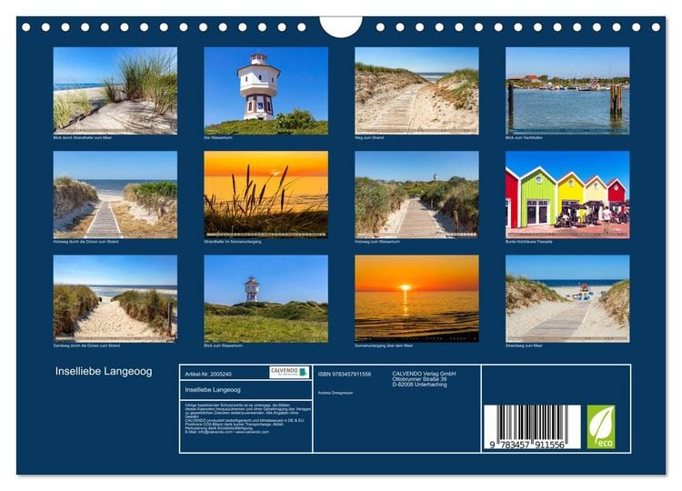 Produktbild: Inselliebe Langeoog (Wandkalender 2026 DIN A4 quer), CALVENDO Monatskalender