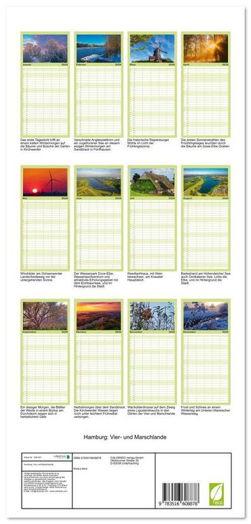 Produktbild: Familienplaner 2026 - Hamburg: Vier- und Marschlande mit 5 Spalten (Wandkalender, 21 x 45 cm) CALVENDO