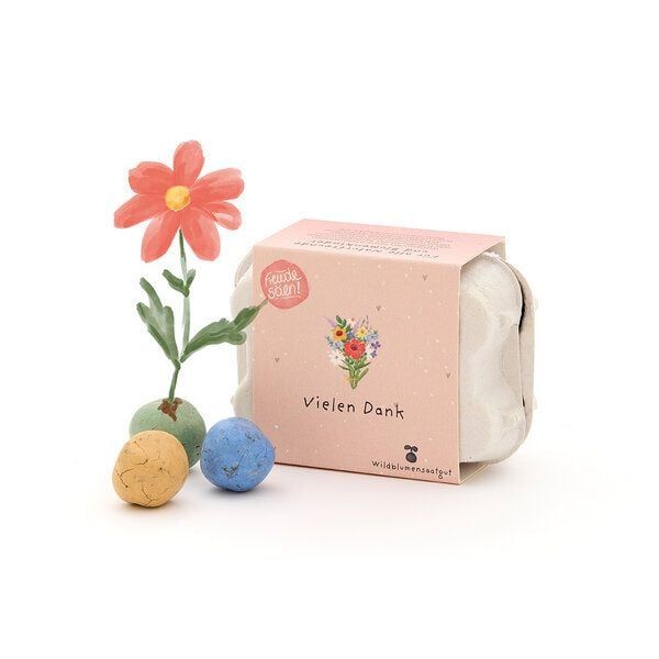 Produktbild: Komplimente Bunte Blumenmurmeln Wachtelschachtel "Vielen Dank"