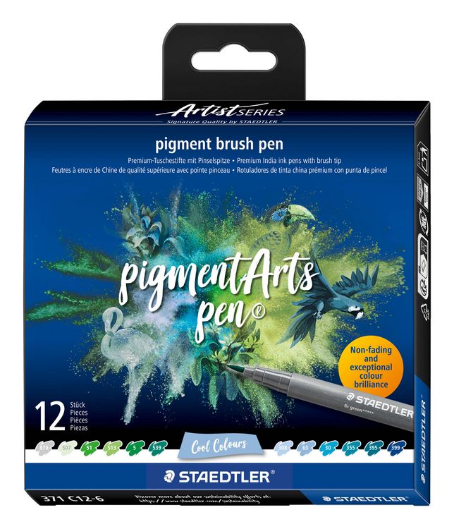 Produktbild: STAEDTLER Fasermaler mit Pinselspitze pigment brush 371 Cool Colours, 12er Set