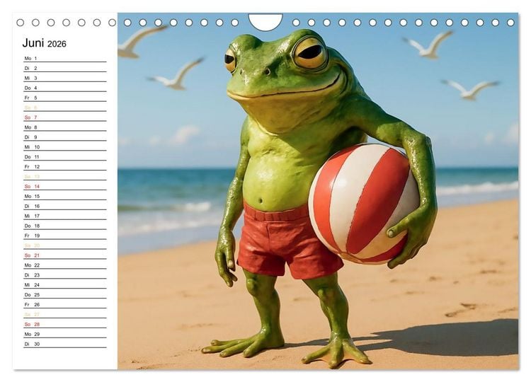 Produktbild: Frosch am Strand - Sommer, Sonne, gr&uuml;ne Haut (Wandkalender 2026 DIN A4 quer), CALVENDO Monatskalender