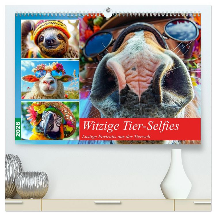 Produktbild: Witzige Tier-Selfies. Lustige Portraits aus der Tierwelt (hochwertiger Premium Wandkalender 2026 DIN A2 quer), Kunstdruck in Hochglanz