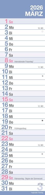 Produktbild: GROSSDRUCK Streifenplaner XL 2026 - Streifenkalender - Wandplaner - Küchen-Kalender - 15x64