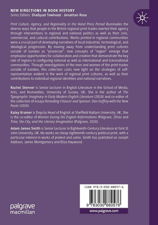 Produktbild: Print Culture, Agency, and Regionality in the Hand Press Period