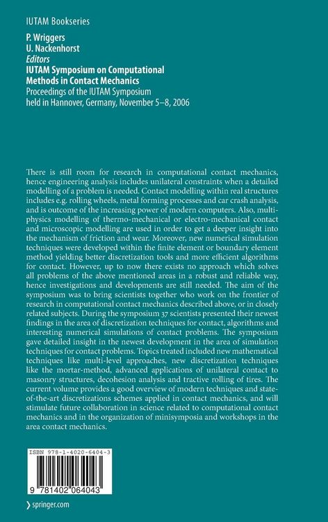 Produktbild: IUTAM Symposium on Computational Methods in Contact Mechanics